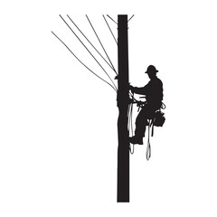 Lineman silhouette climbing electric pole vector artwork, Lineman silhouette vector flat illustration design