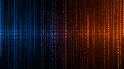 Abstract digital data stream with blue and orange binary code flowing on a dark background - Powered by Adobe