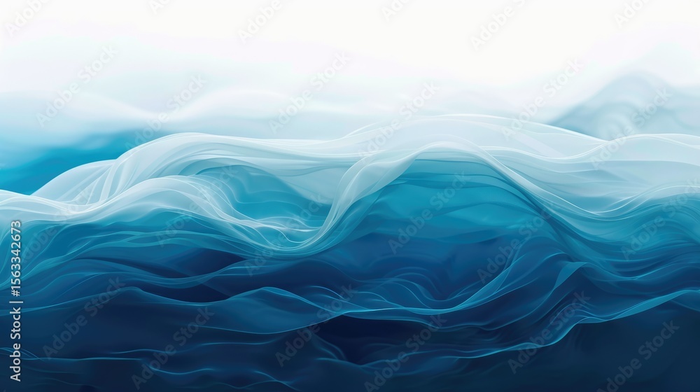 Poster abstract blue and white wave layers. modern digital design of ocean wave with blue and white color w