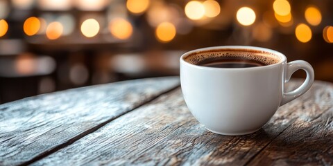 Obraz premium Morning Serenity with Aromatic Coffee on a Wooden Table, Bringing Energy and Bliss to Your Day