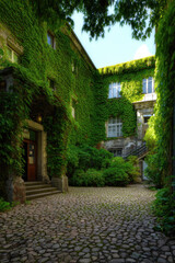 Obraz premium Green Courtyard in a Historic European Building