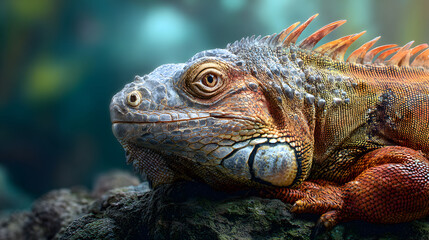 A Vibrant Green Iguana Resting on a Rocky Surface