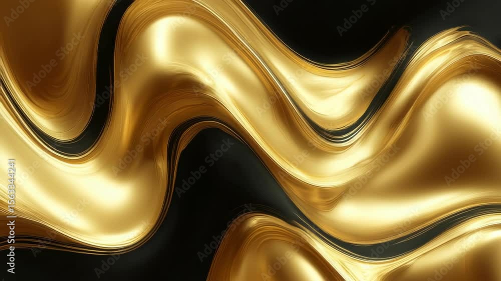 Poster abstract golden waves flow smoothly, contrasting with dark background. the light enhances the fluid,
