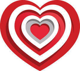 Concentric red and white hearts isolated on white background
