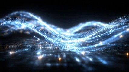 Abstract technology background with blue light trails and reflective surface - Powered by Adobe