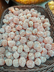 Organic dried candied ginger sold at a sweets store