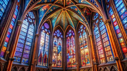 Fototapeta premium The vibrant stained glass windows illuminate the ornate interior of a gothic cathedral