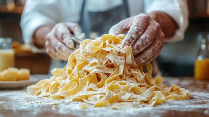 Chef Preparing Fresh Pasta with Ingredients