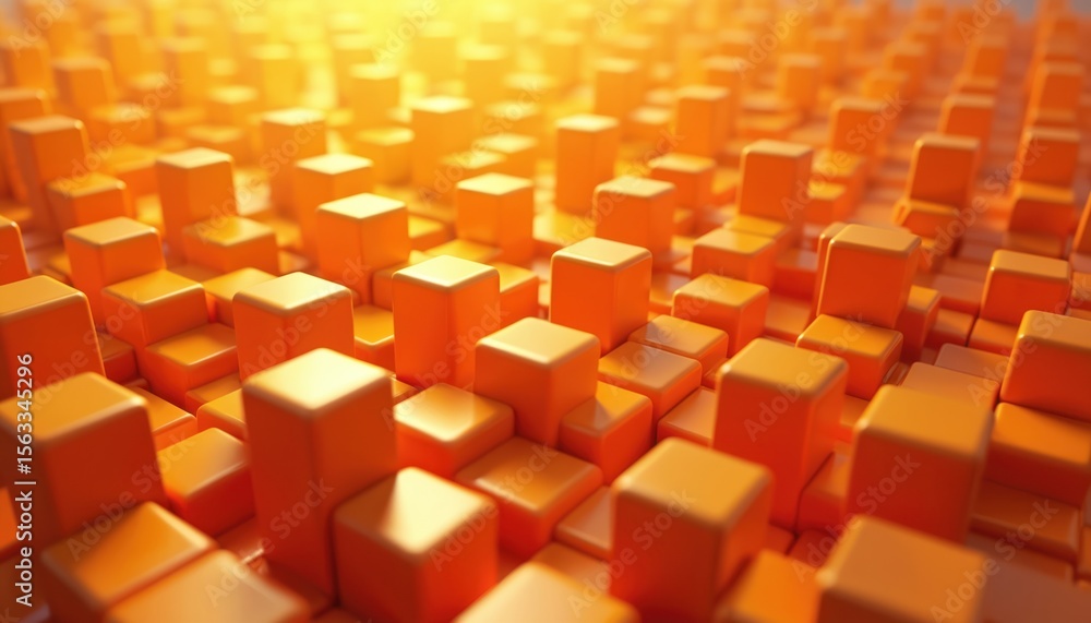 Poster 3D orange cubes background with gradient. Abstract blocks shapes, modern design. Artistic digital art, vibrant colors. Geometric texture, dynamic visuals. Ideal for website background, advertising,