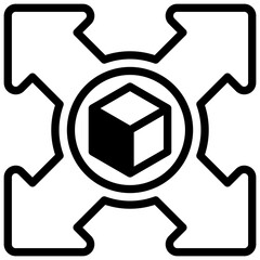 Distribution. Outlined stroke vector icon with black-filled details.