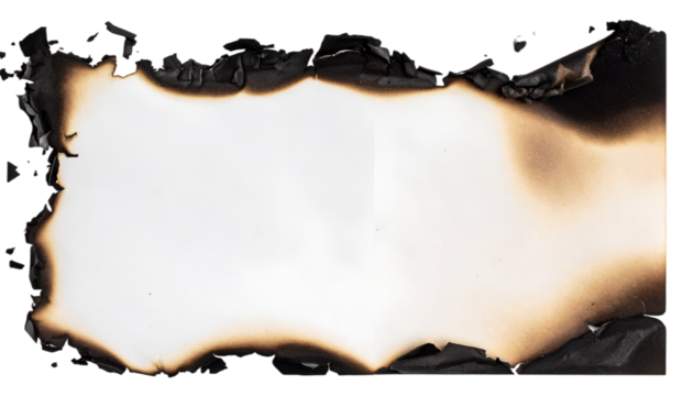 Burnt Edge Paper: A close-up shot of paper with charred edges, revealing the aftermath of fire damage, with a space at the center and the interplay of textures and patterns