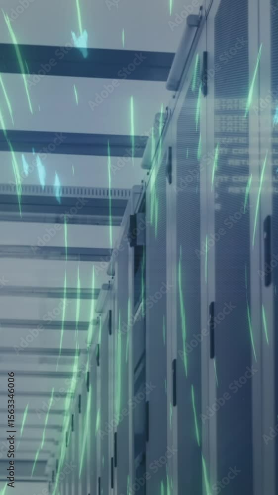 Poster light trails moving in circular motion against server room