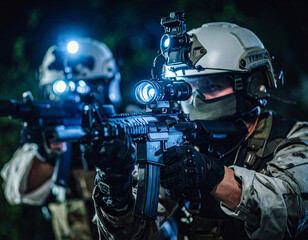 Fototapeta premium Night Vision Soldiers on Mission