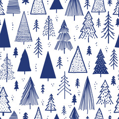 Seamless Christmas background with decorative Christmas trees