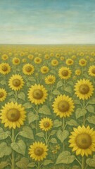 Obraz premium Vast sunflower field under sky.