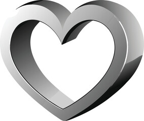 A metallic silver heart shape with a glossy finish isolated on white background