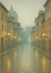 Obraz premium Misty historic street scene.