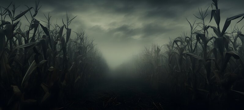 A haunted gothic corn field perched on a wind-swept hill, highly detailed,ai generative - Powered by Adobe