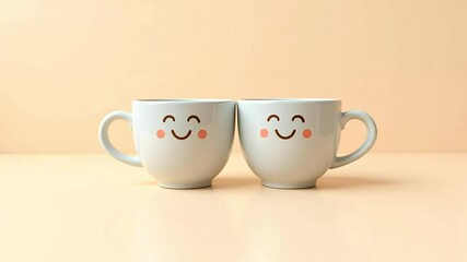Two smiling mugs represent a celebration of friendship day