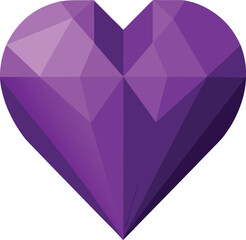 A purple gem heart with geometric facets is isolated on white background