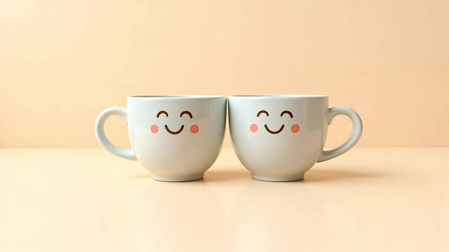 Two smiling mugs represent a celebration of friendship day - Powered by Adobe