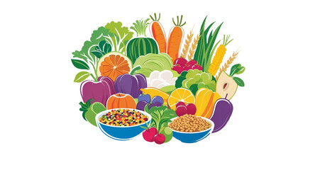 Healthy Food Vector Illustration with Fresh Ingredients