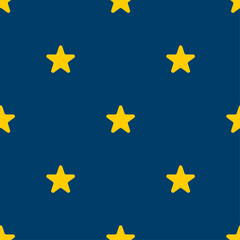 Yellow stars on a dark blue background. Seamless vector pattern. 