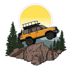 Vector Mountain Off‑Road Car Adventure T‑Shirt Design	