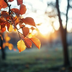 Obraz premium Golden Hour in the Forest Vibrant Fall Colors and Warm Light Creating a Serene Wilderness Scene