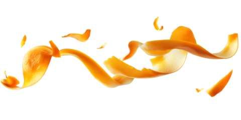 Orange Fruit with Peel Curls Floating Isolated on Transparent Background

