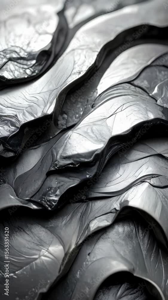 Poster abstract silver and black wavy pattern with a metallic liquid appearance creating a flowing, layered