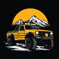 Vector Mountain Off‑Road Car Adventure T‑Shirt Design	