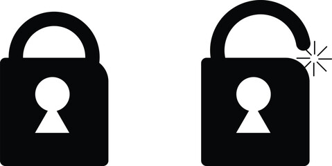 Locked and unlocked padlock icons showing security and access status silhouette