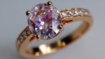 Elegant sparkling ring with a large centerpiece gem displayed on a subtle background