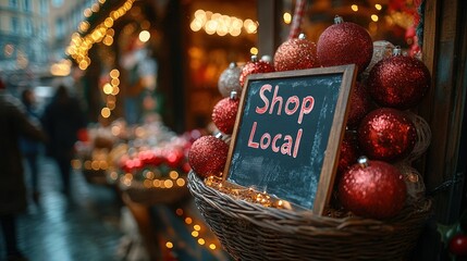 Christmas market sign for local shopping