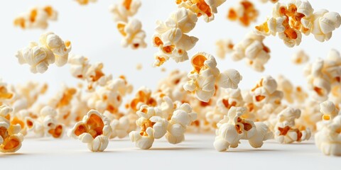 Popcorn kernels float in mid-air during a fun snack preparation scene in a bright kitchen