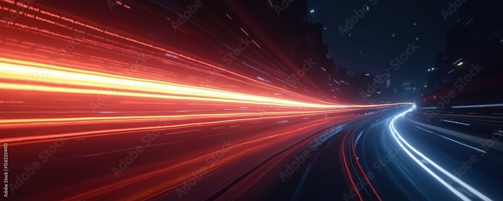Poster fast motion curve light tech trail abstract background. futuristic cityscape, speed digital cyberspa