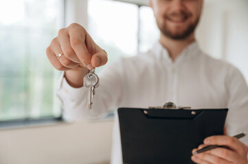Real estate agent is in the new room