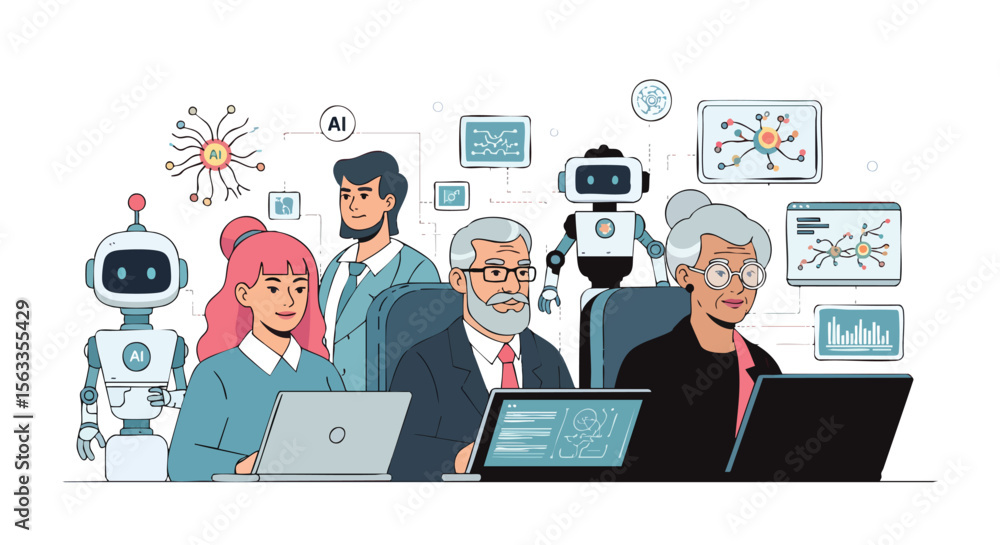 Aufkleber ai integration: a diverse workforce harnessing robotics and digital solutions for future innovation
