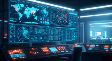 Fototapeta premium Global Strategic Command Center Monitoring Missile Activity