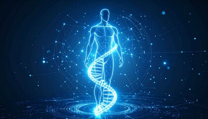 Obraz premium Glowing Human DNA Spiral Futuristic Digital Art