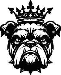 silhouette angry bull dog head with crown vector logo isolated on white background.showcasing strength and determination. Perfect for sports teams, businesses, and brands seeking a strong identity