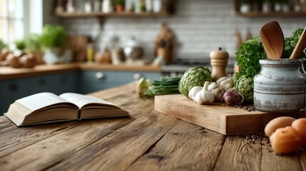 Rustic Kitchen Cookbook and Ingredients