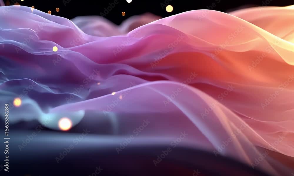 Poster ethereal flow: abstract gradient waves with sparkling light particles in motion