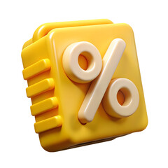 Yellow 3d folder icon with percentage symbol isolated on transparent background