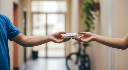 Close-up of delivery man’s hands sorting delivery parcels