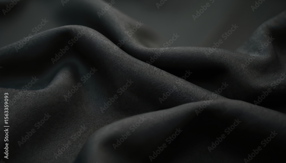 Aufkleber black fabric background texture with flowing drape. dark cloth material with wave pattern. soft eleg