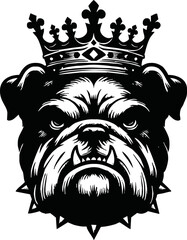 silhouette angry bull dog head with crown vector logo isolated on white background.showcasing strength and determination. Perfect for sports teams, businesses, and brands seeking a strong identity