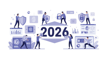 Obraz premium Teamwork in Cybersecurity: Securing Digital Information and Privacy for the Future Year 2026