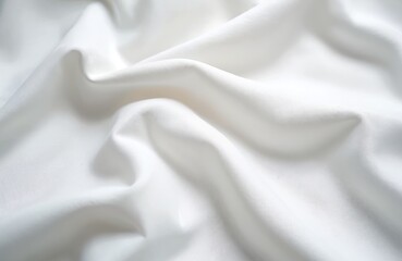 Close-up of white cotton, polyester shirt fabric. Soft, clean, minimalist texture. Ideal for background, design, casual wear, fashion themes, with copy space. Modern, simple, plain design for apparel